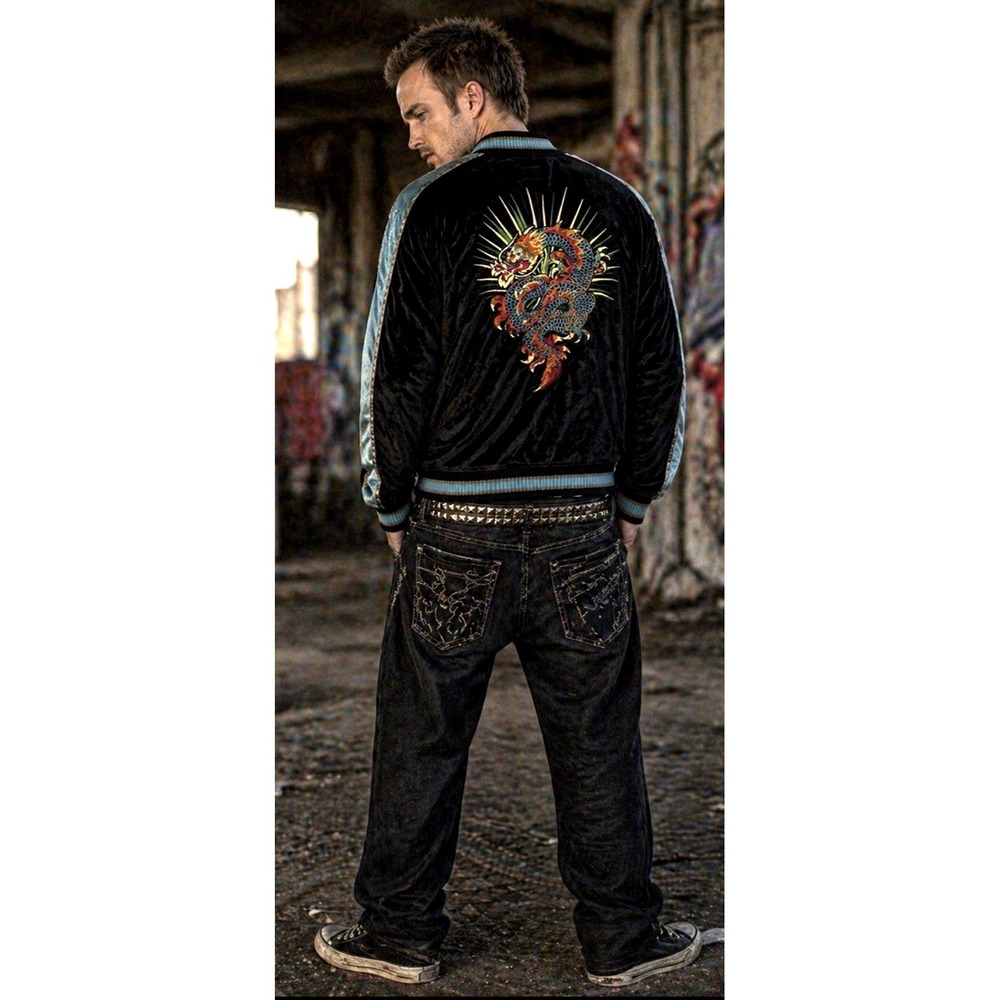 Hudson Mens Dragon Embroidered Velour Track Jacket Size S Jesse Pinkman Y2K
